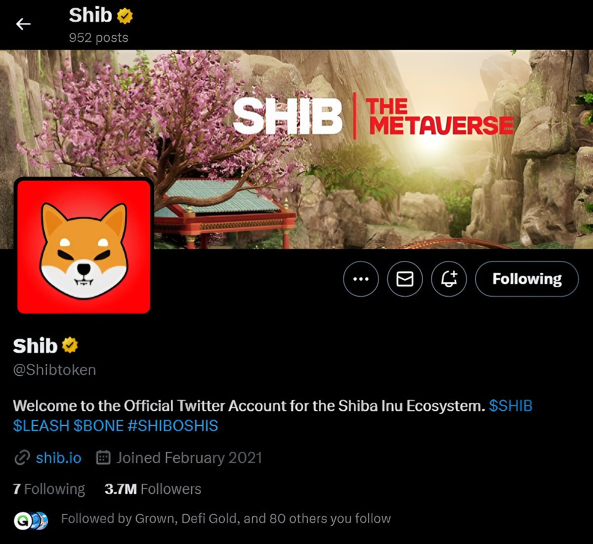 Có hơn 3.7 triệu người theo dõi twitter của Shiba Inu. Nguồn: Twitter.