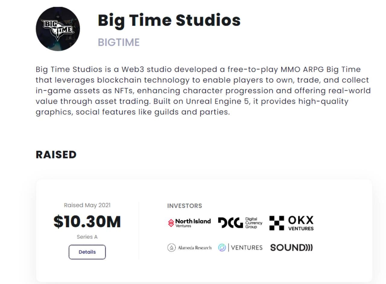 Thông tin vòng gọi vốn Series A của Big Time Studios