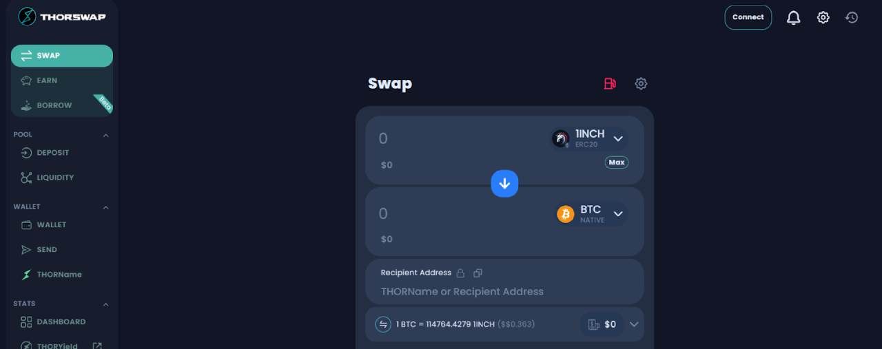 Giao diện swap của Thorchain
