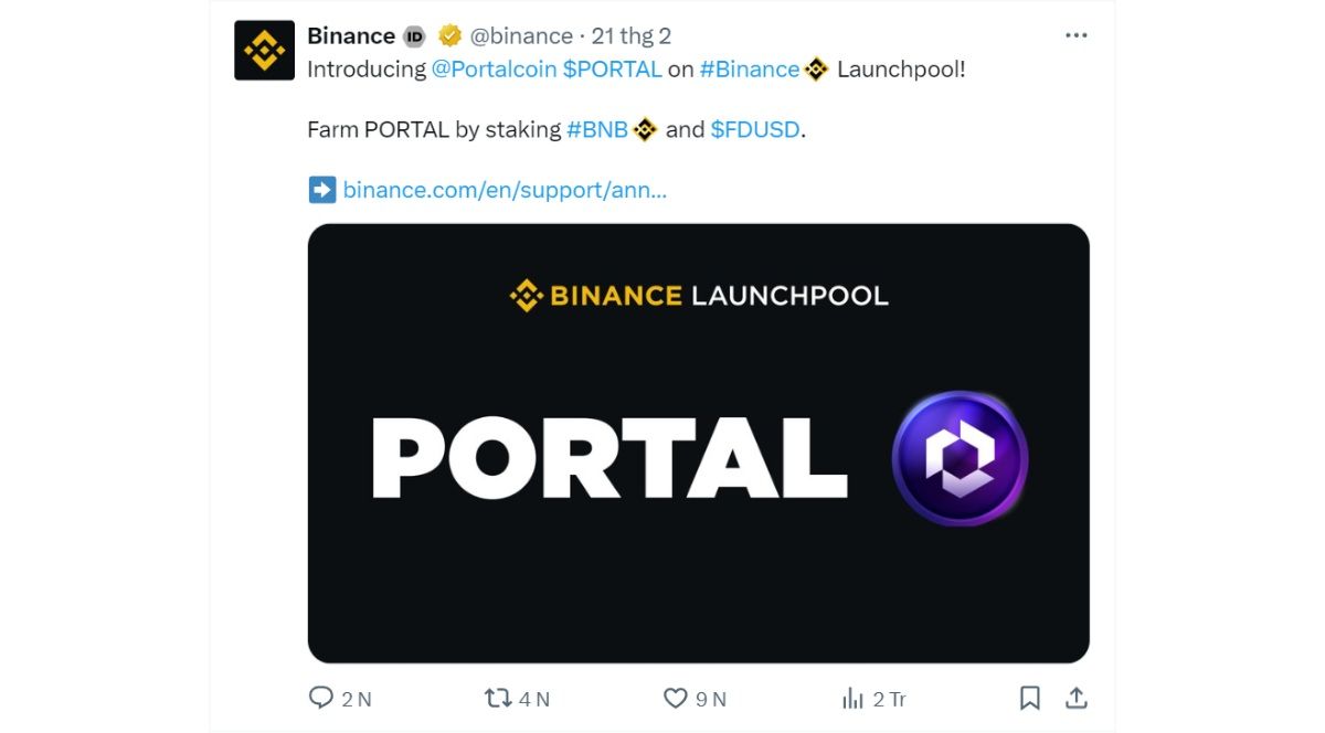 Launchpool dự án PORTAL thu hút được 2 triệu lượt xem trên X (Twitter)