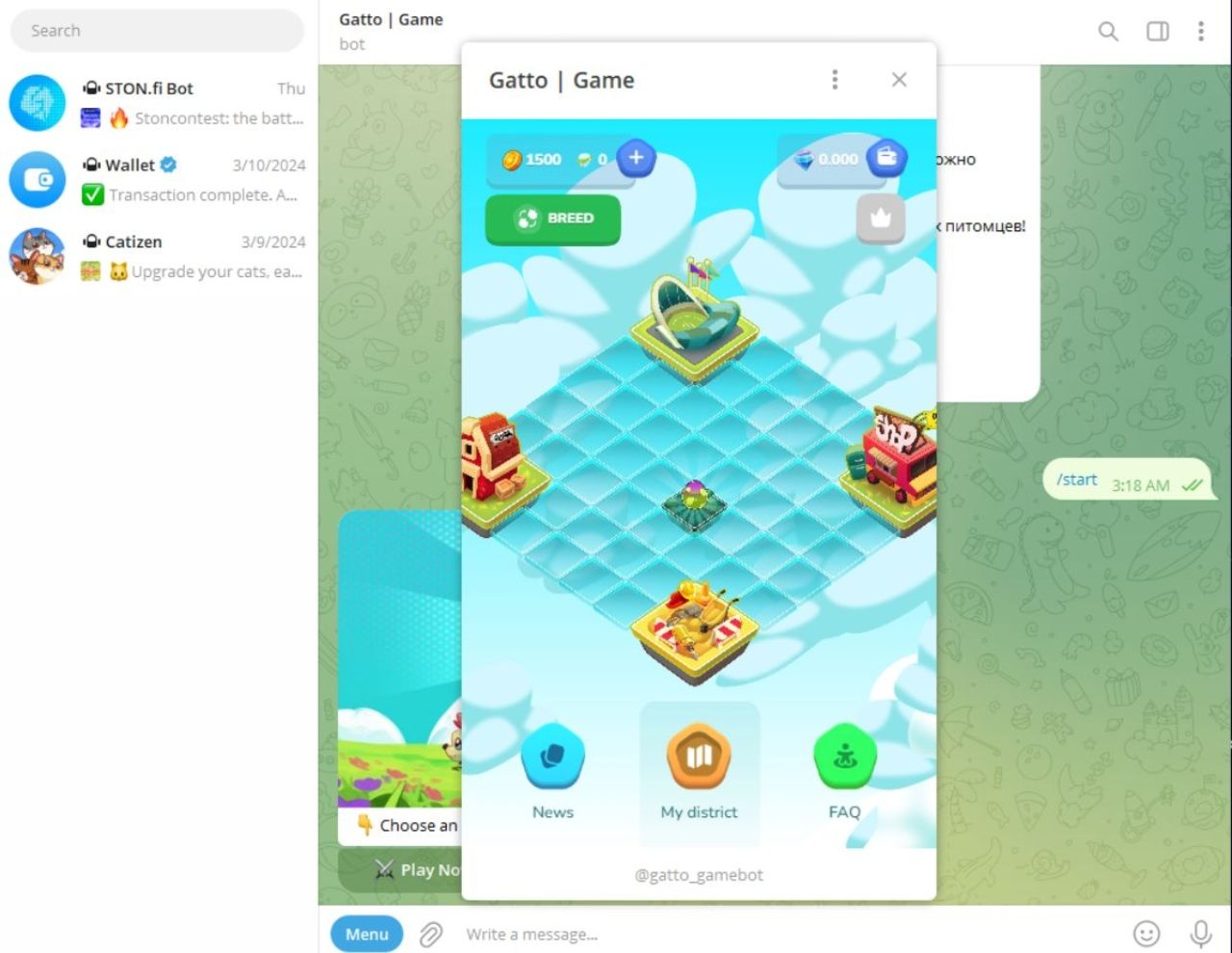 Game Gatto trên Telegram Mini-App