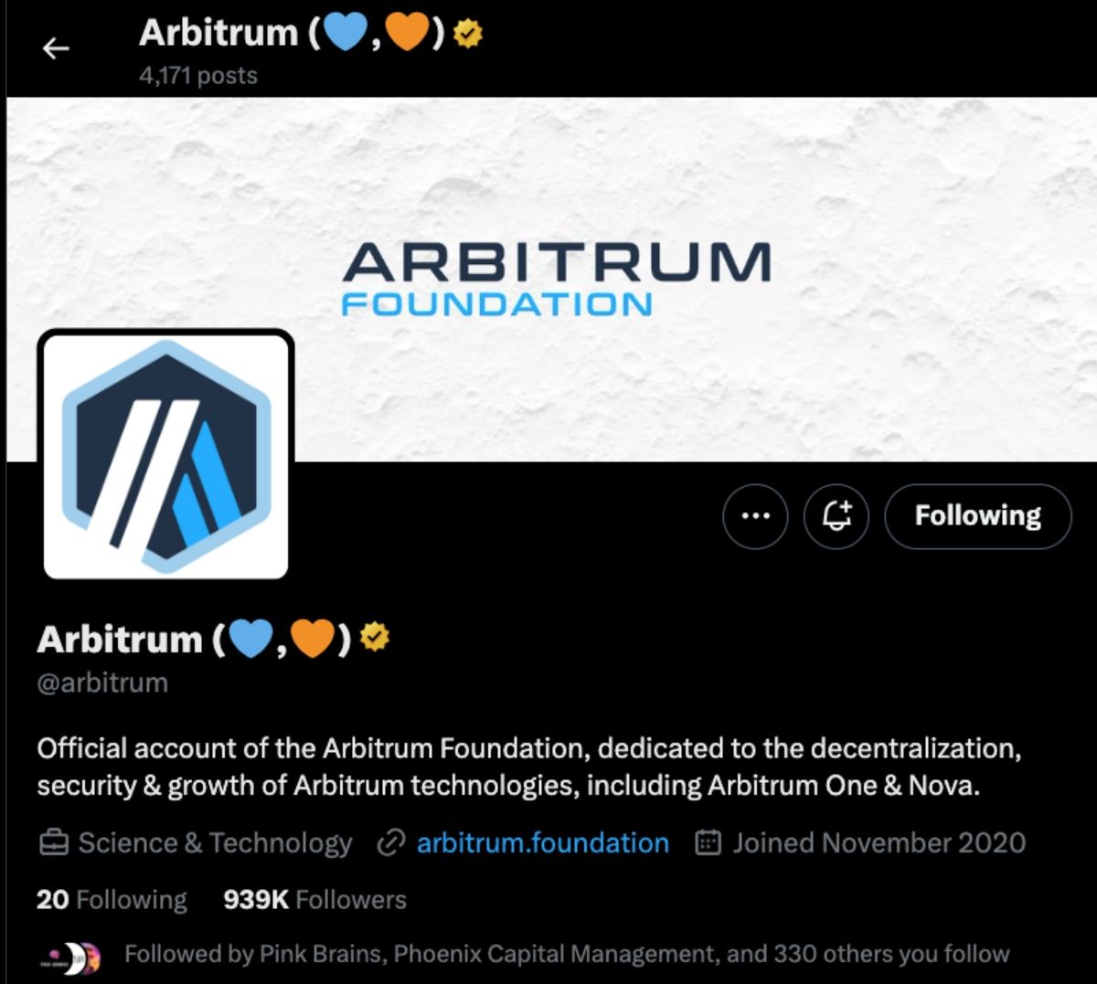 Trang chủ X của Arbitrum