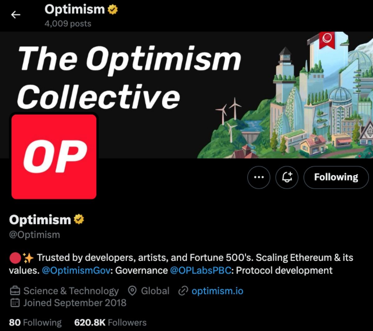 Trang chủ X của Optimism