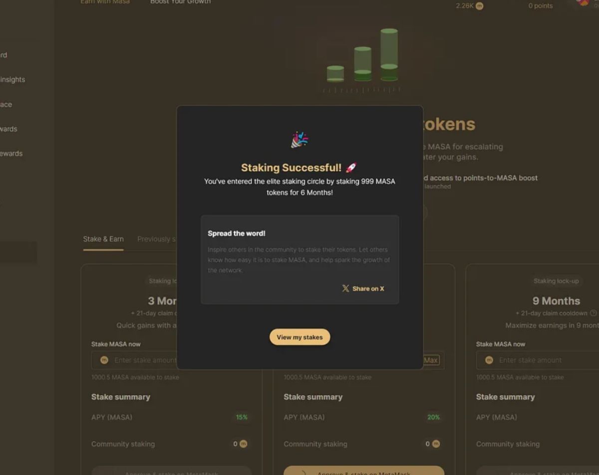 Bạn đã staking thành công