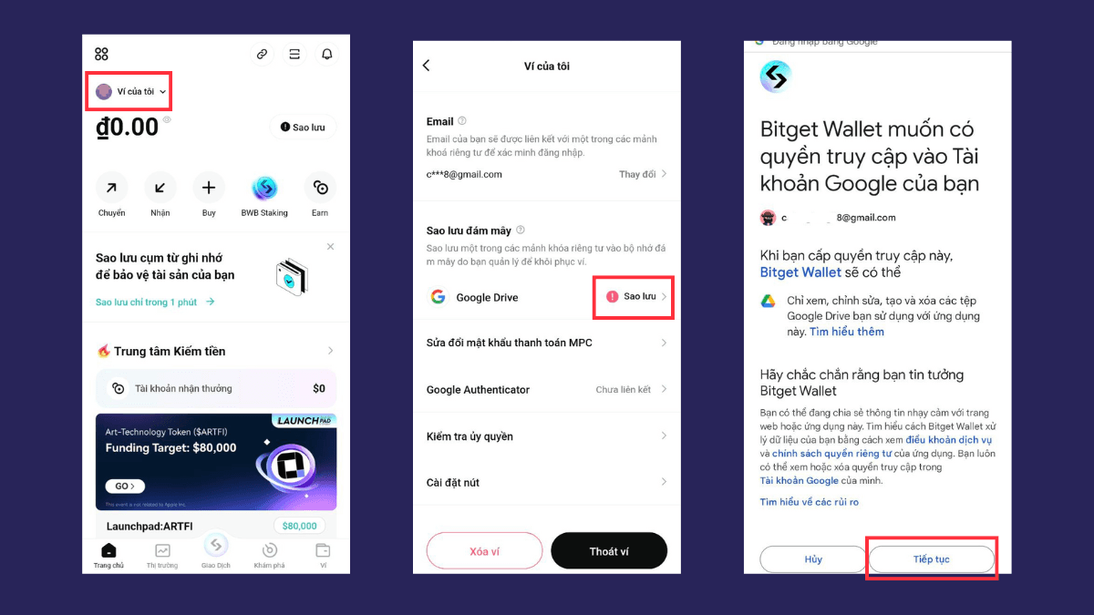 Sao lưu một phần seed phrase vào đám mây Google